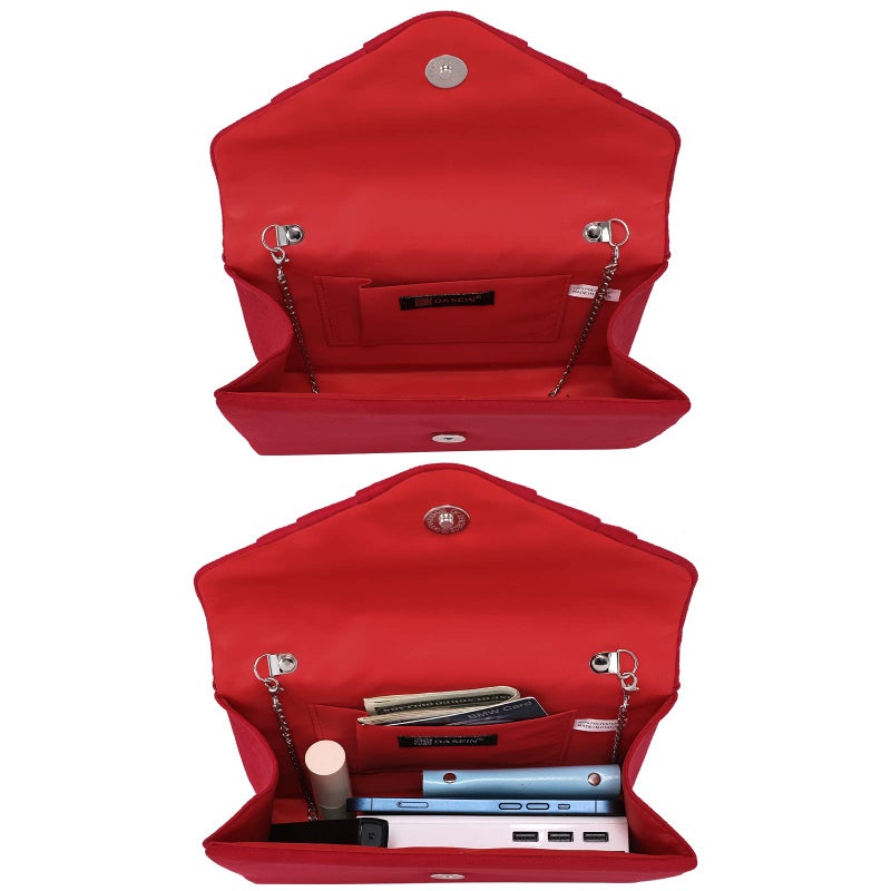Dasein Womens Evening Bag Velvety Pleated Envelope Clutch Handbag Wedding Party Bridal Purse (Red) - Image 4